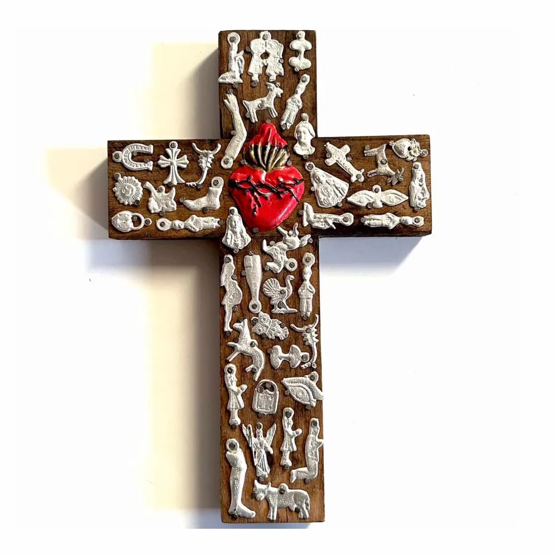 Tin Cross Charm, Confirmation Gift, Cruz con Corazon Sagrado 6.5"x 9.5"