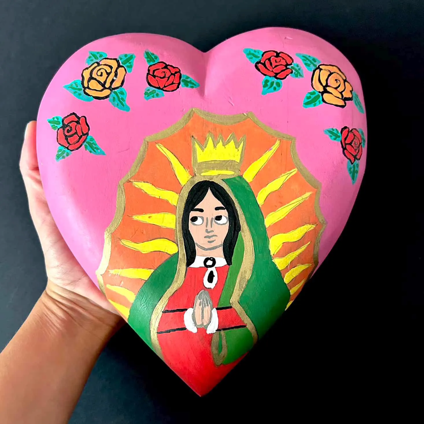 Guadalupe Devotional Art, Catholic Gift, XL Guadalupe Globo Mate 8"x 9"x 1.5"