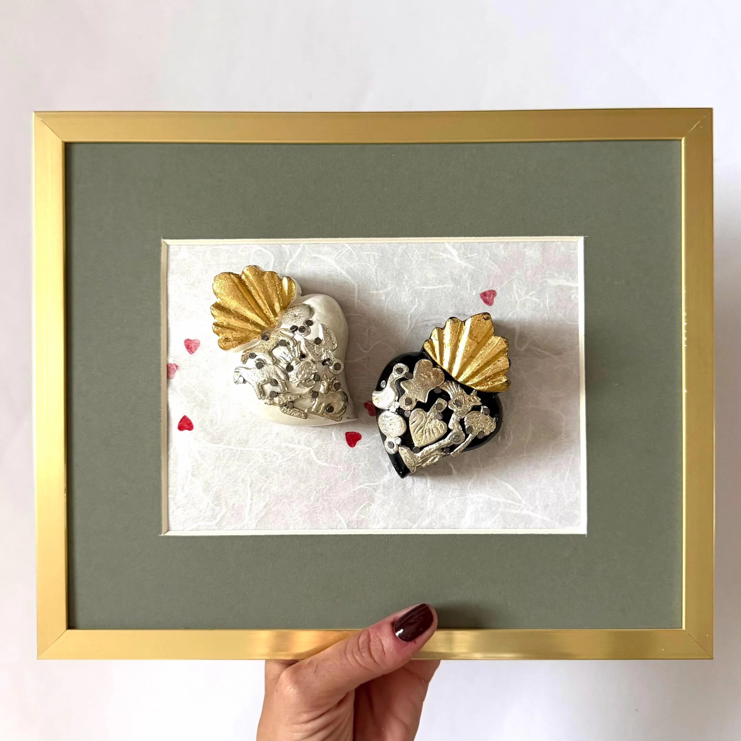 Tin Retablo Art, Eclectic Home Accent, Framed Dos Enamorados 10.5"x 8.5"