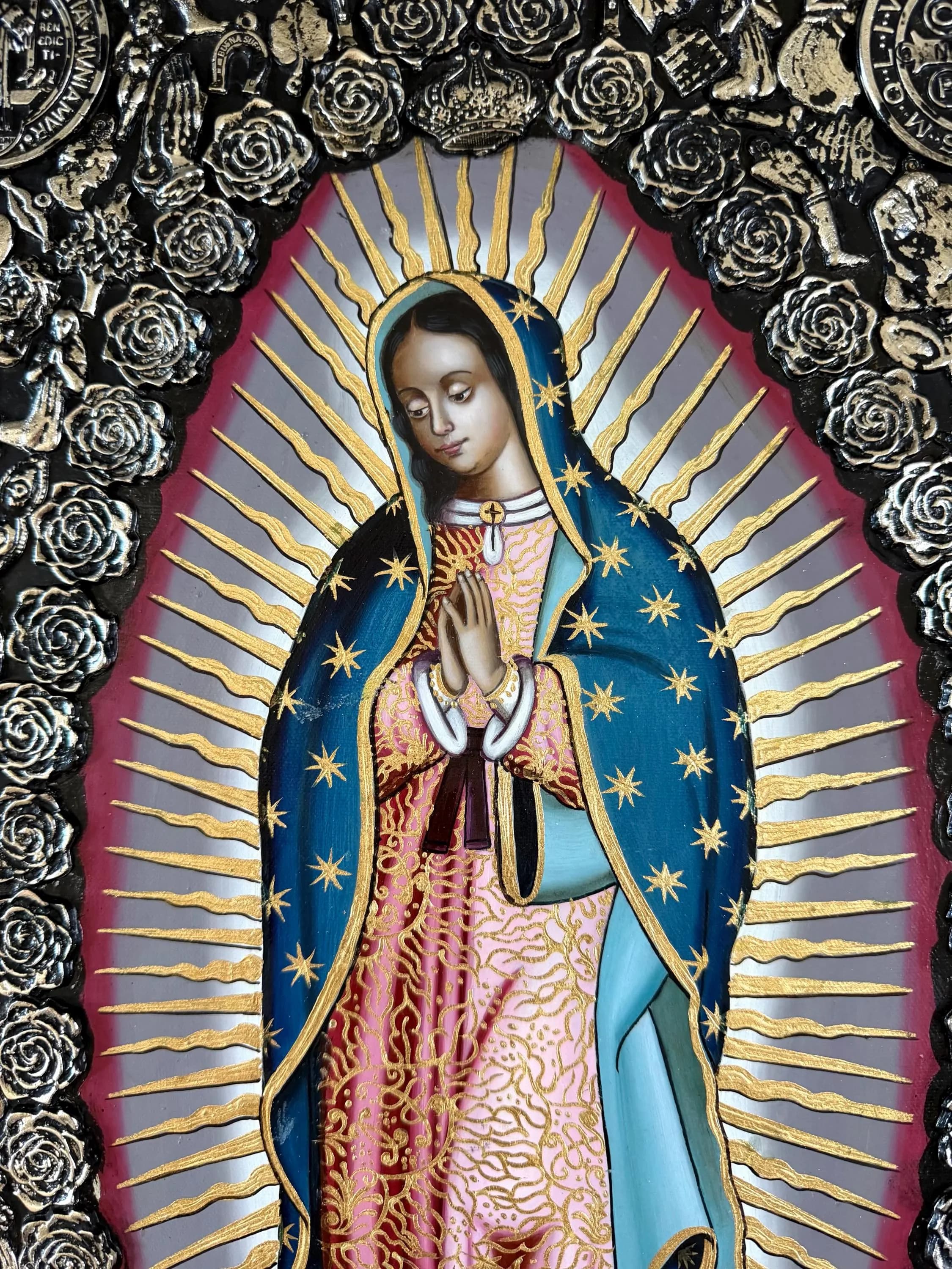 Guadalupe Retablo Art, Confirmation Gift, MAXI Oleo Retablo Guadalupe 24"(tall)