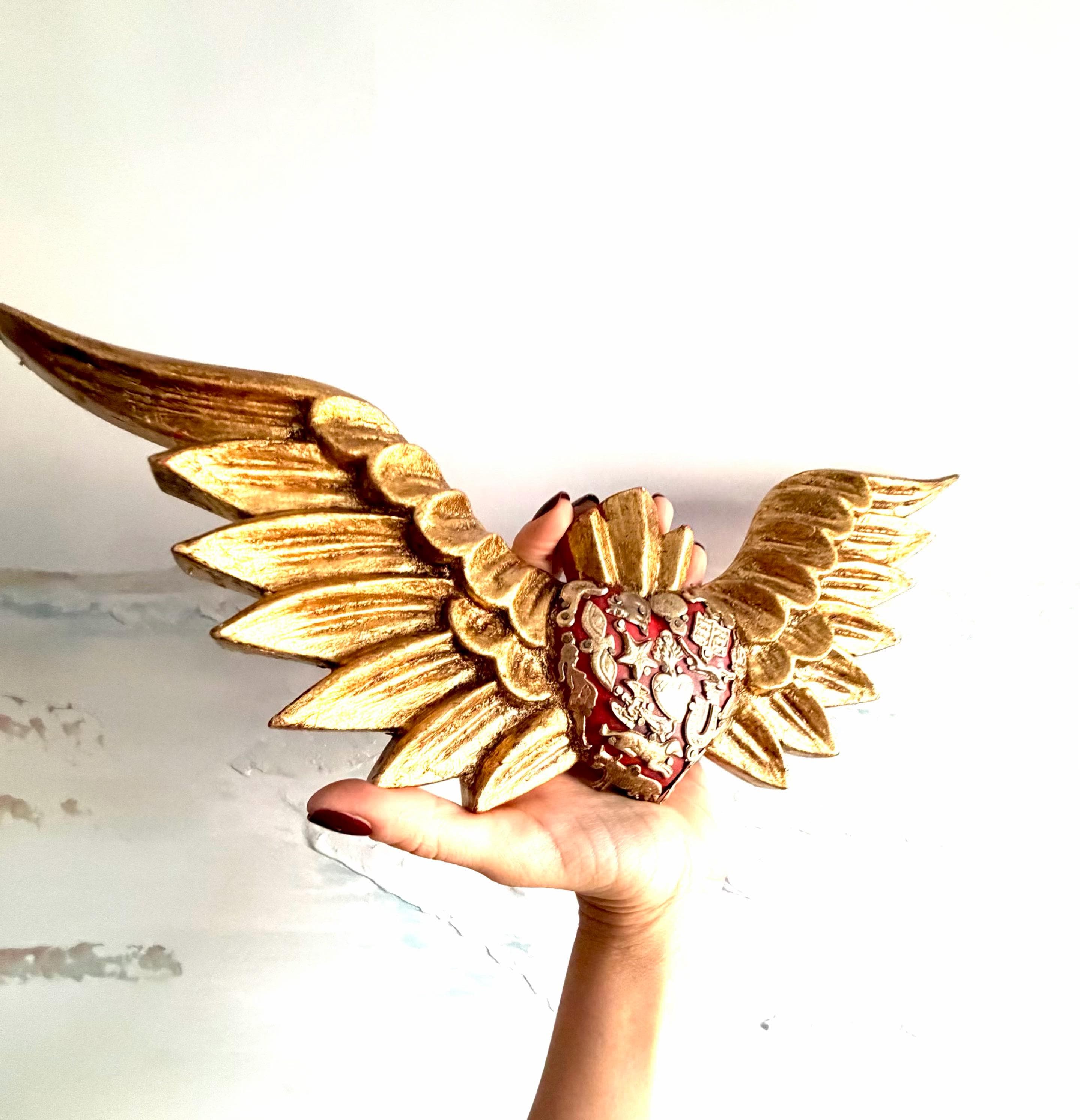 Carved Wood Heart, Unique Wall Gift, Abiertas Wood Sacred Heart