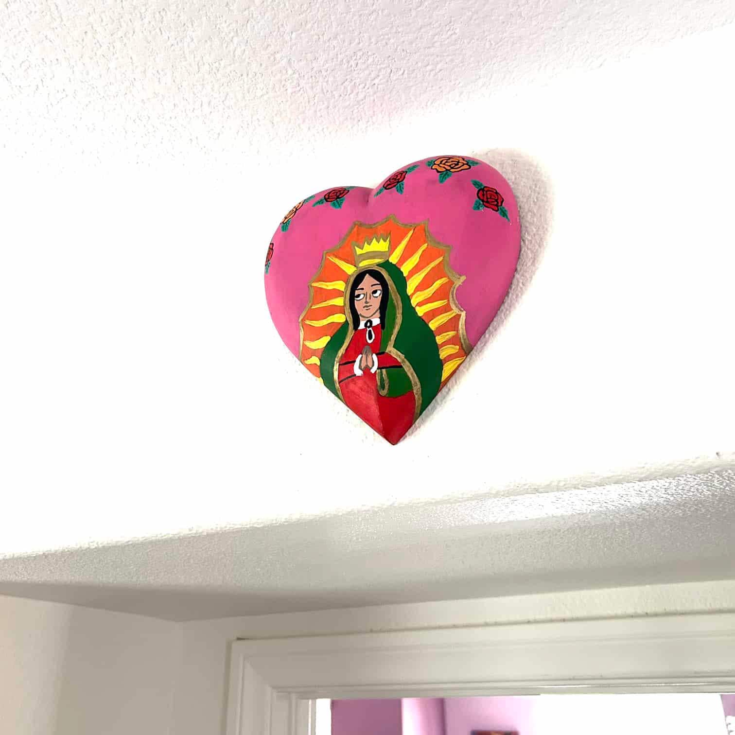 Guadalupe Devotional Art, Catholic Gift, XL Guadalupe Globo Mate 8"x 9"x 1.5"