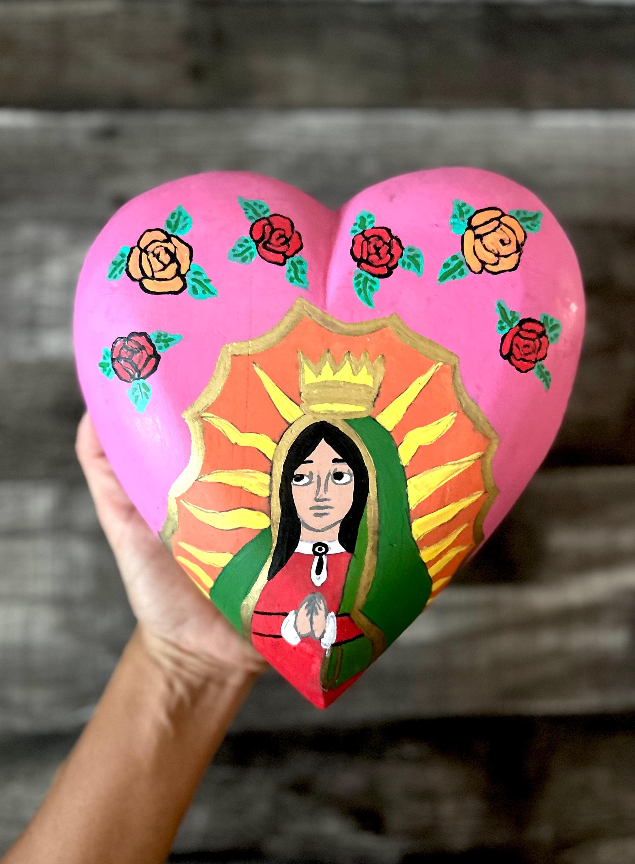 Guadalupe Devotional Art, Catholic Gift, XL Guadalupe Globo Mate 8"x 9"x 1.5"
