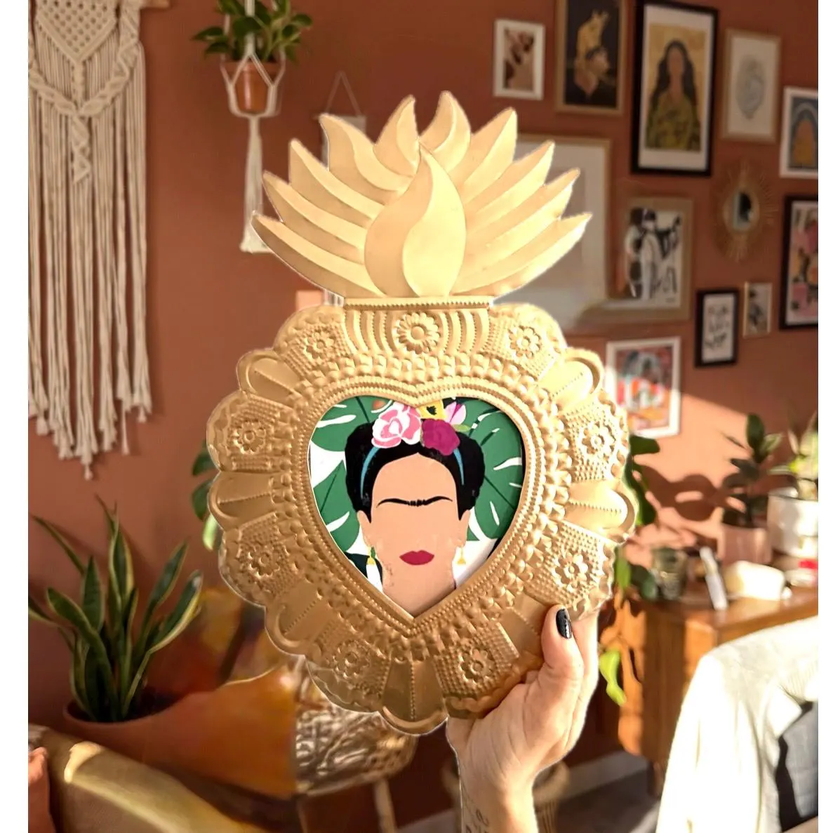 Frida Kahlo Nicho, Boho Wall Gift, XL Rose Gold 15.5"(tall) Frida Kahlo Nicho