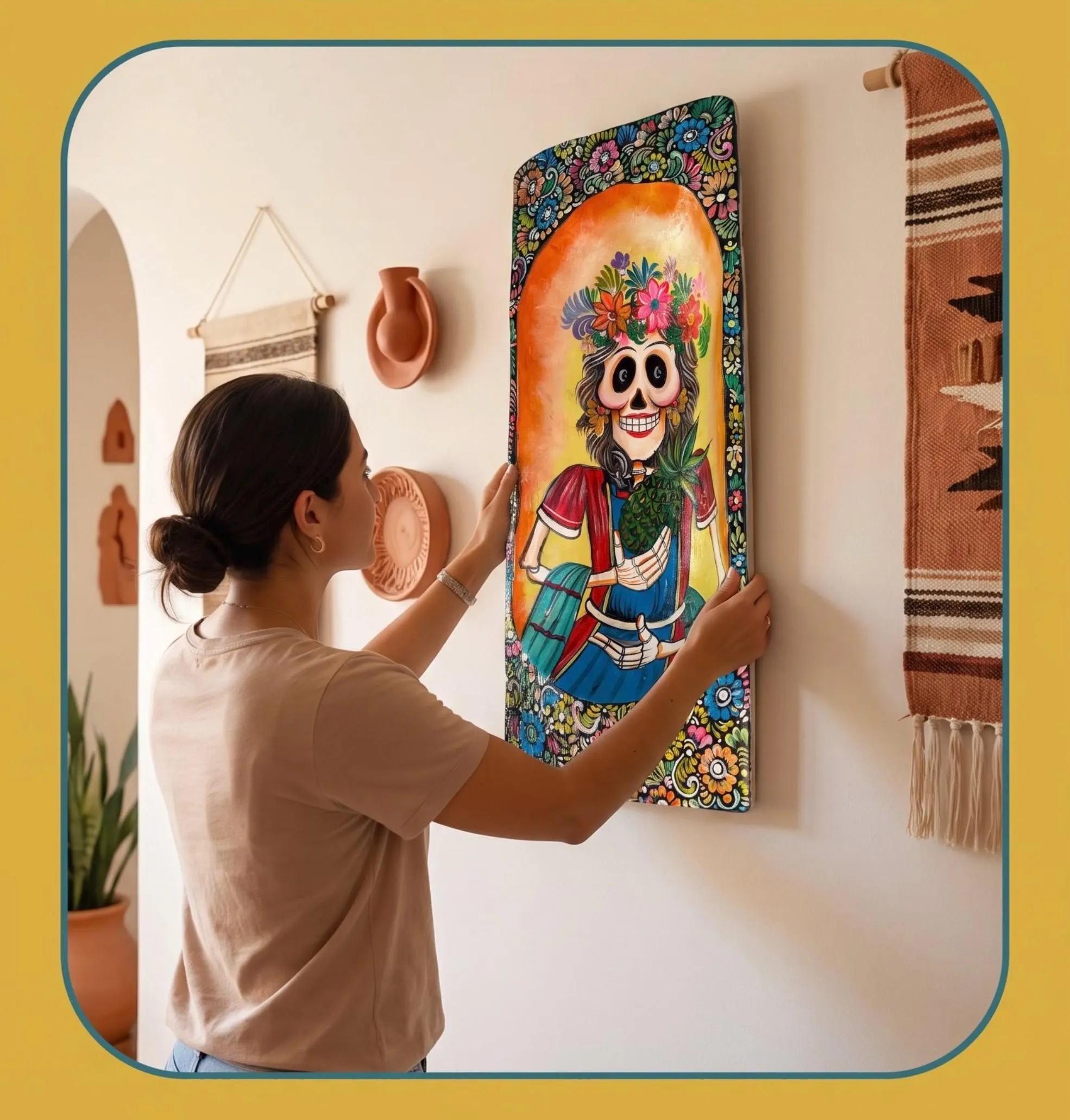Skull Wall Decor, Ofrenda Gift Idea, XXL Batea Invertida Dia De Muertos 26"(tall)