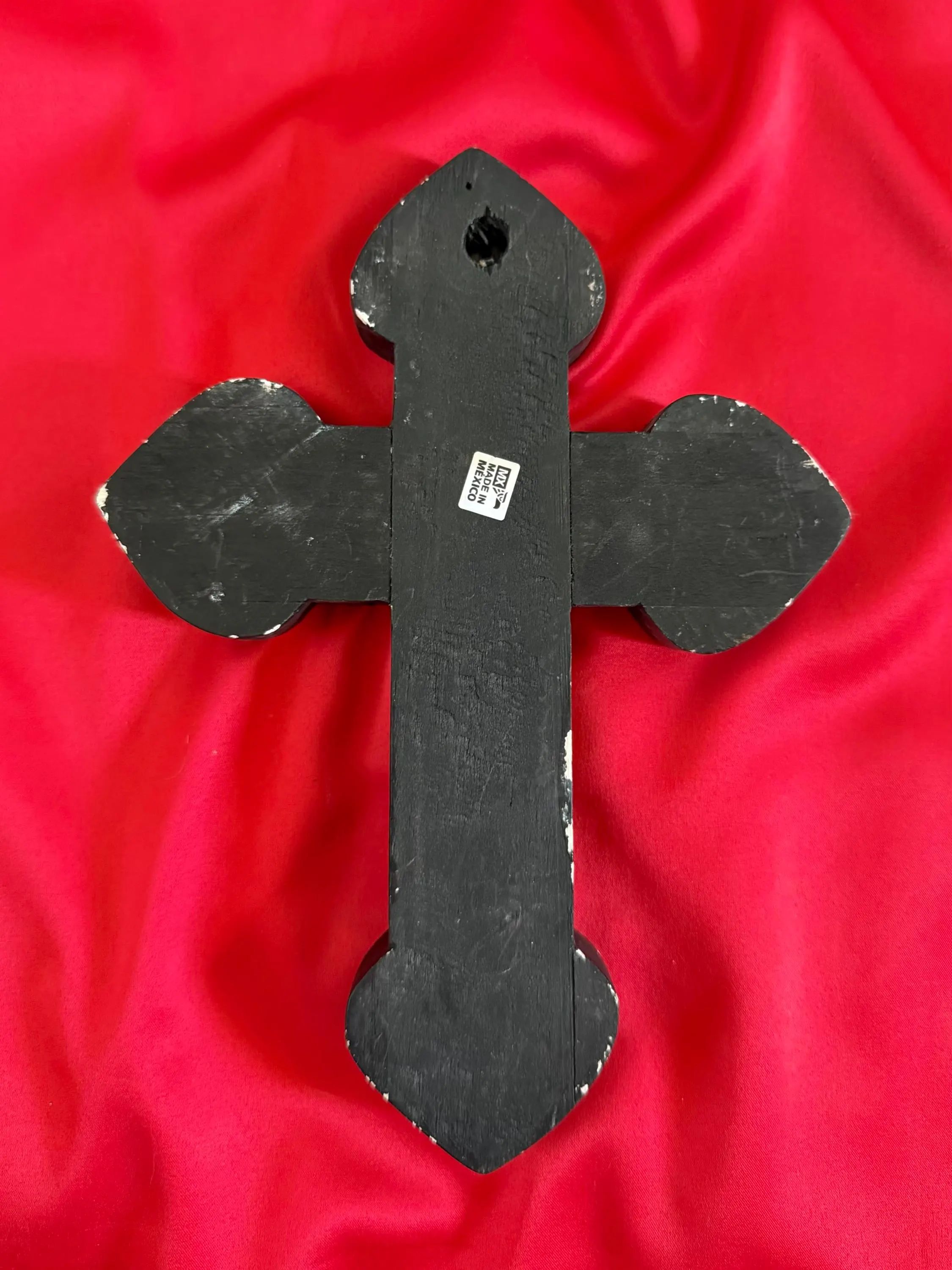Tin Cross Charm, Catholic Home Gift, XL Wood Sacred Heart Cross Aluminium 12"(tall)