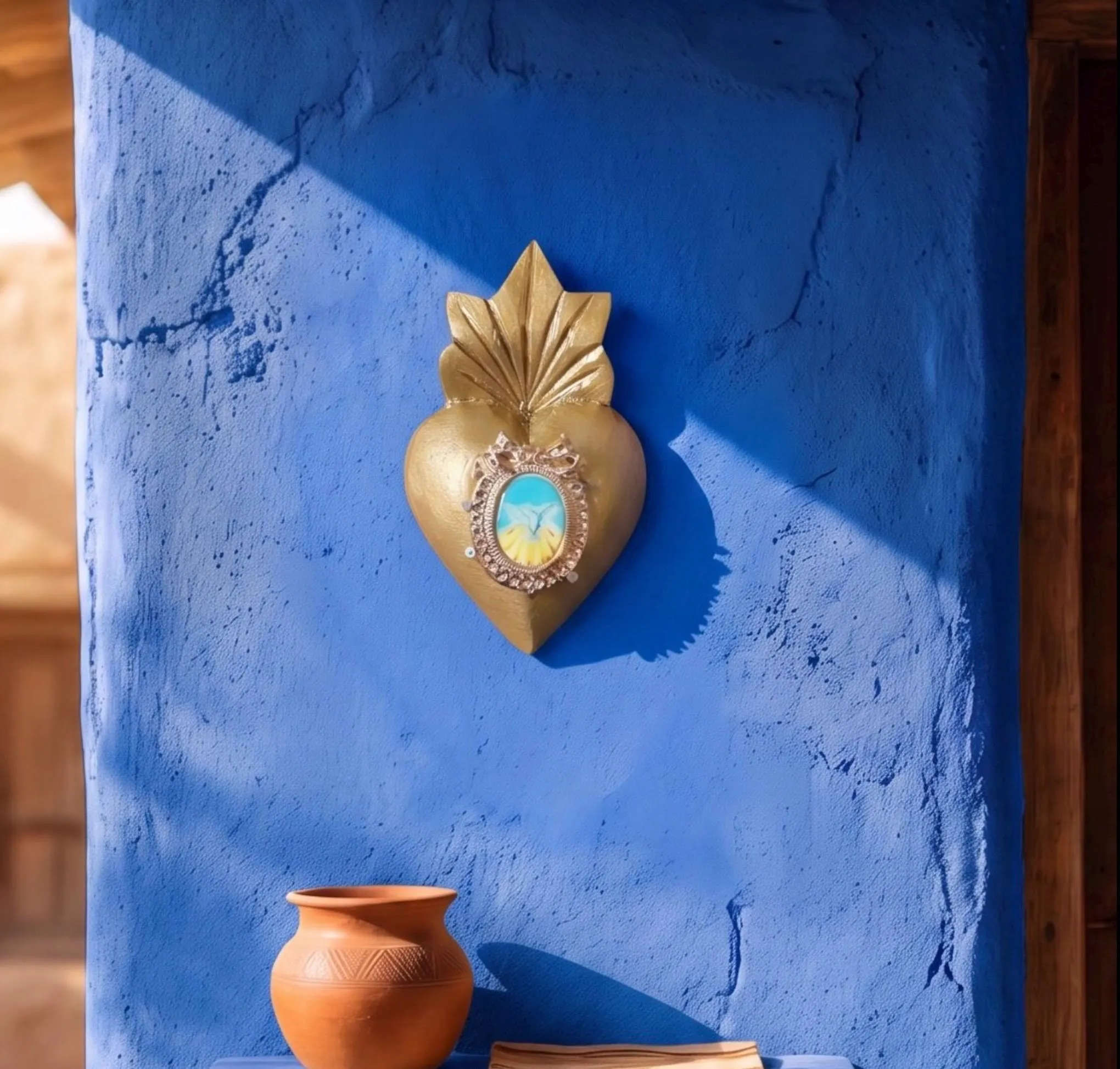 Milagro Heart Art, Vintage-Style Decor, Santisima Trinidad Small Gold