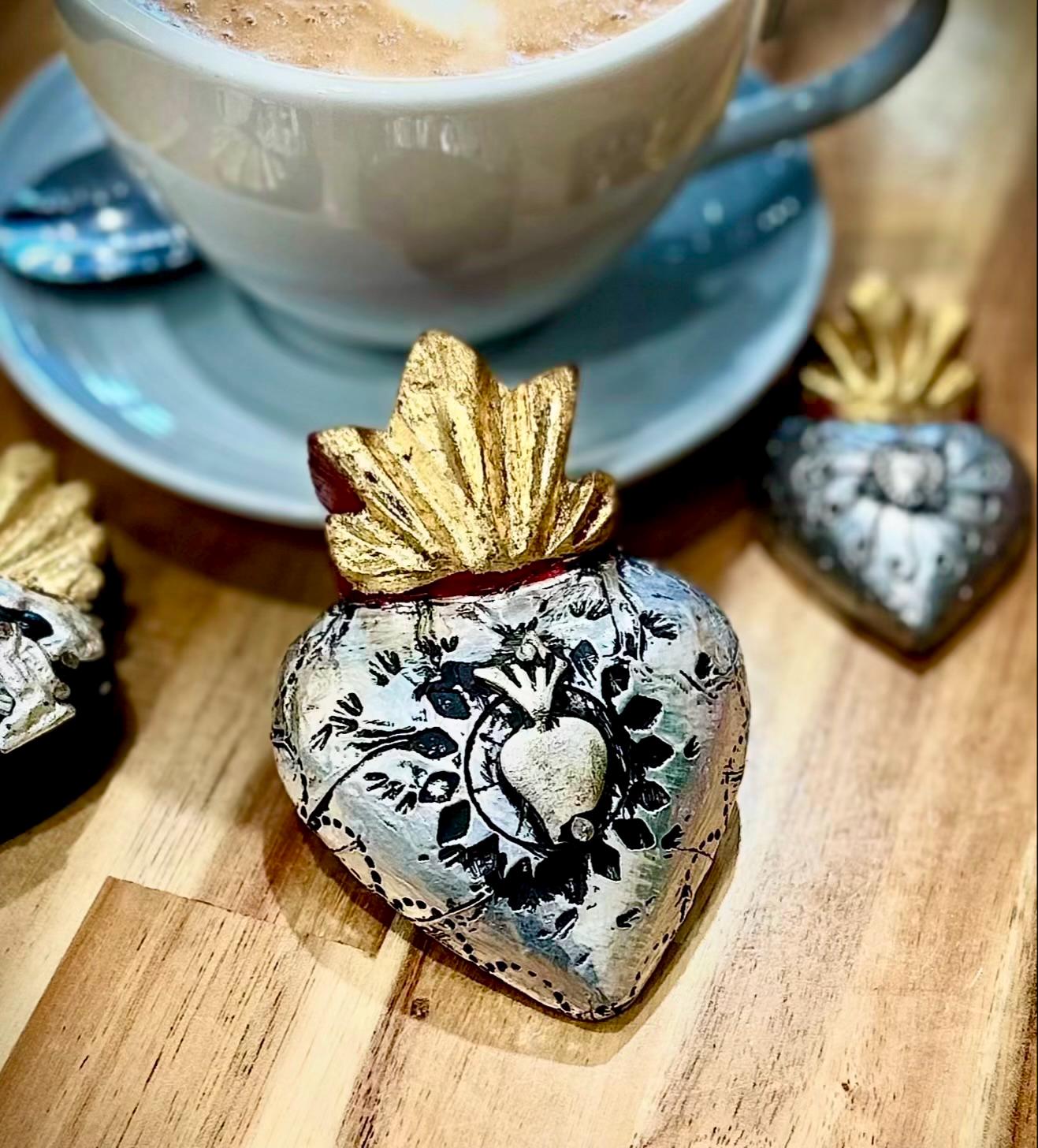 Painted Tin Heart, Gift For Her, Mini Aluminio 3"
