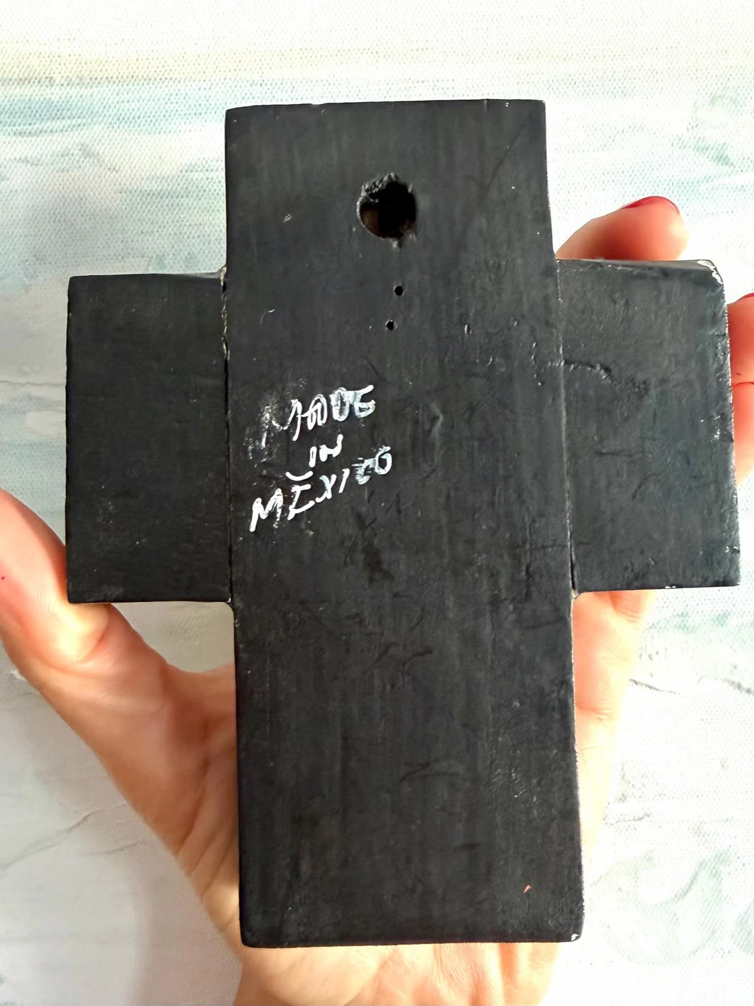 Milagritos Silver Cruz Colonial 10”, Handcrafted Wood Sacred Heart Cross Wall Hanging, Rustic Mexican Decor, Ex-Voto Milagro Style