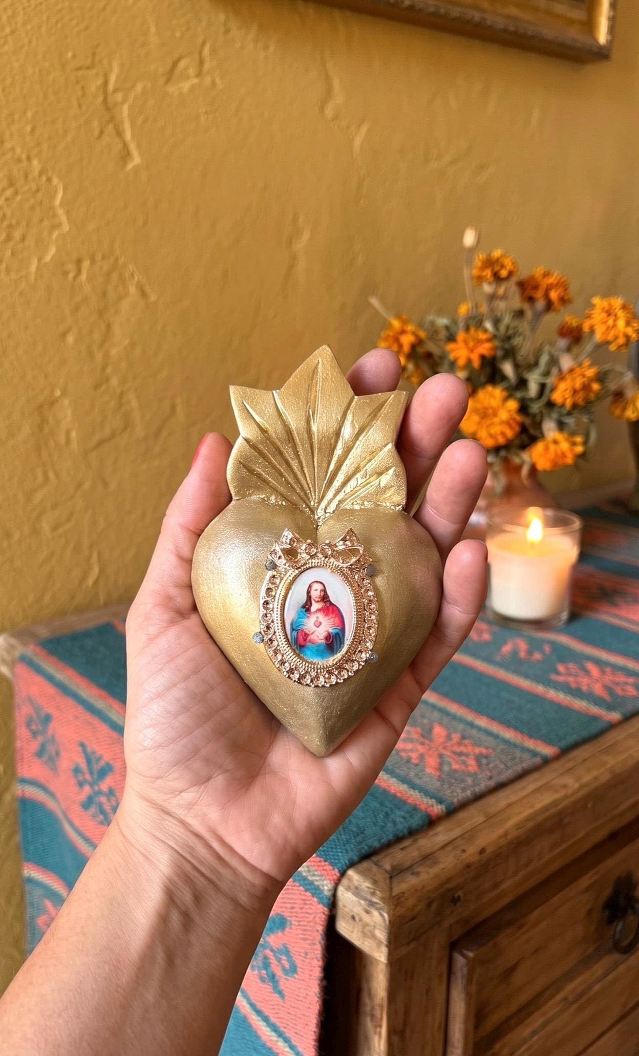 Rustic Wood Art, Boho Wall Decor, Wood Sacred Heart Jesus