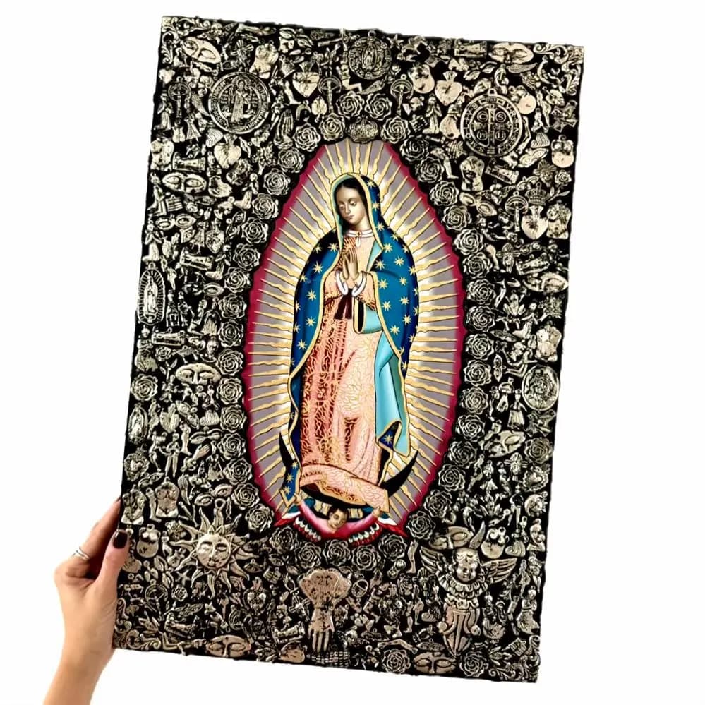 Guadalupe Retablo Art, Confirmation Gift, MAXI Oleo Retablo Guadalupe 24"(tall)