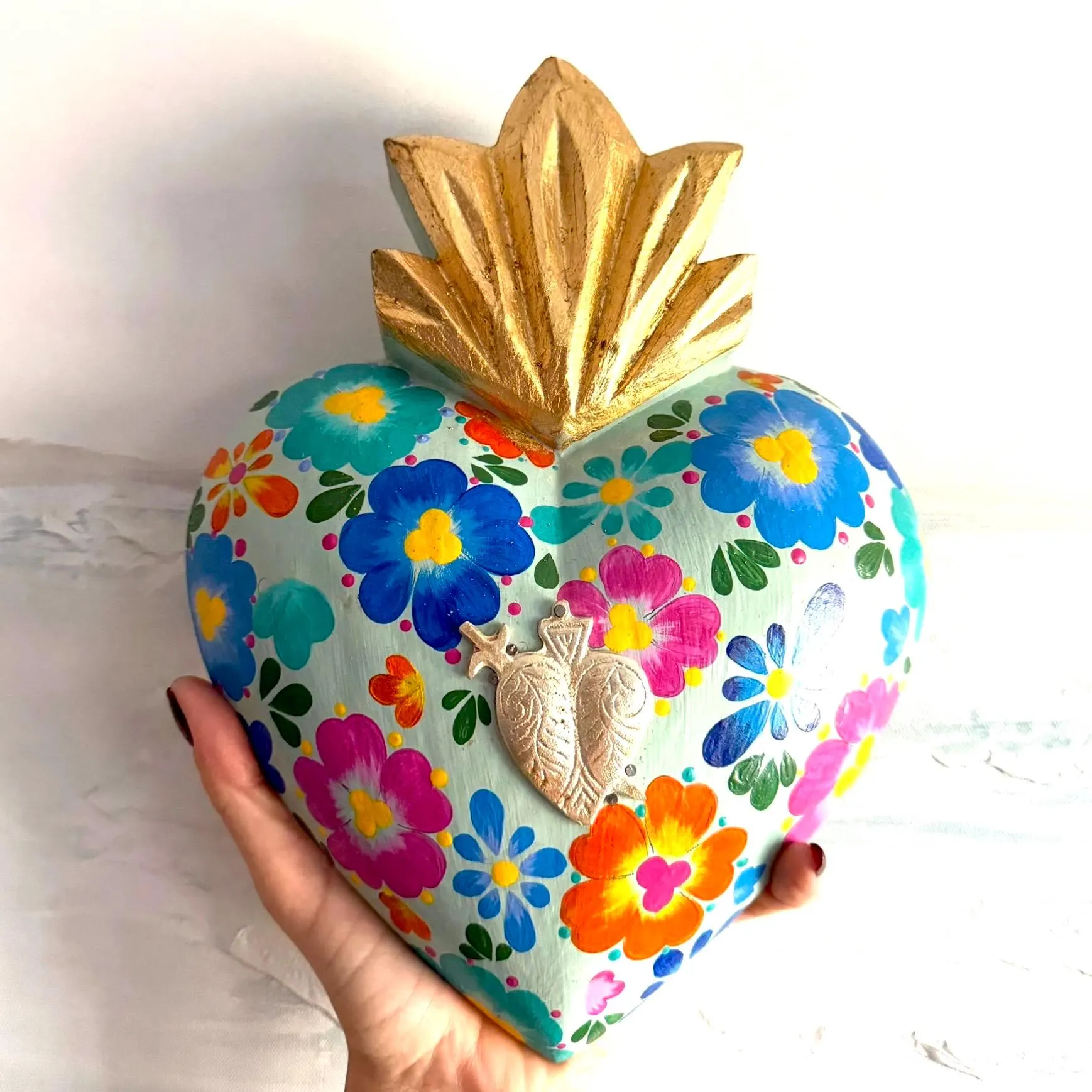 Wood Ex-Voto Charm, Housewarming Gift, Wood Milagro Mint 8"x 10"