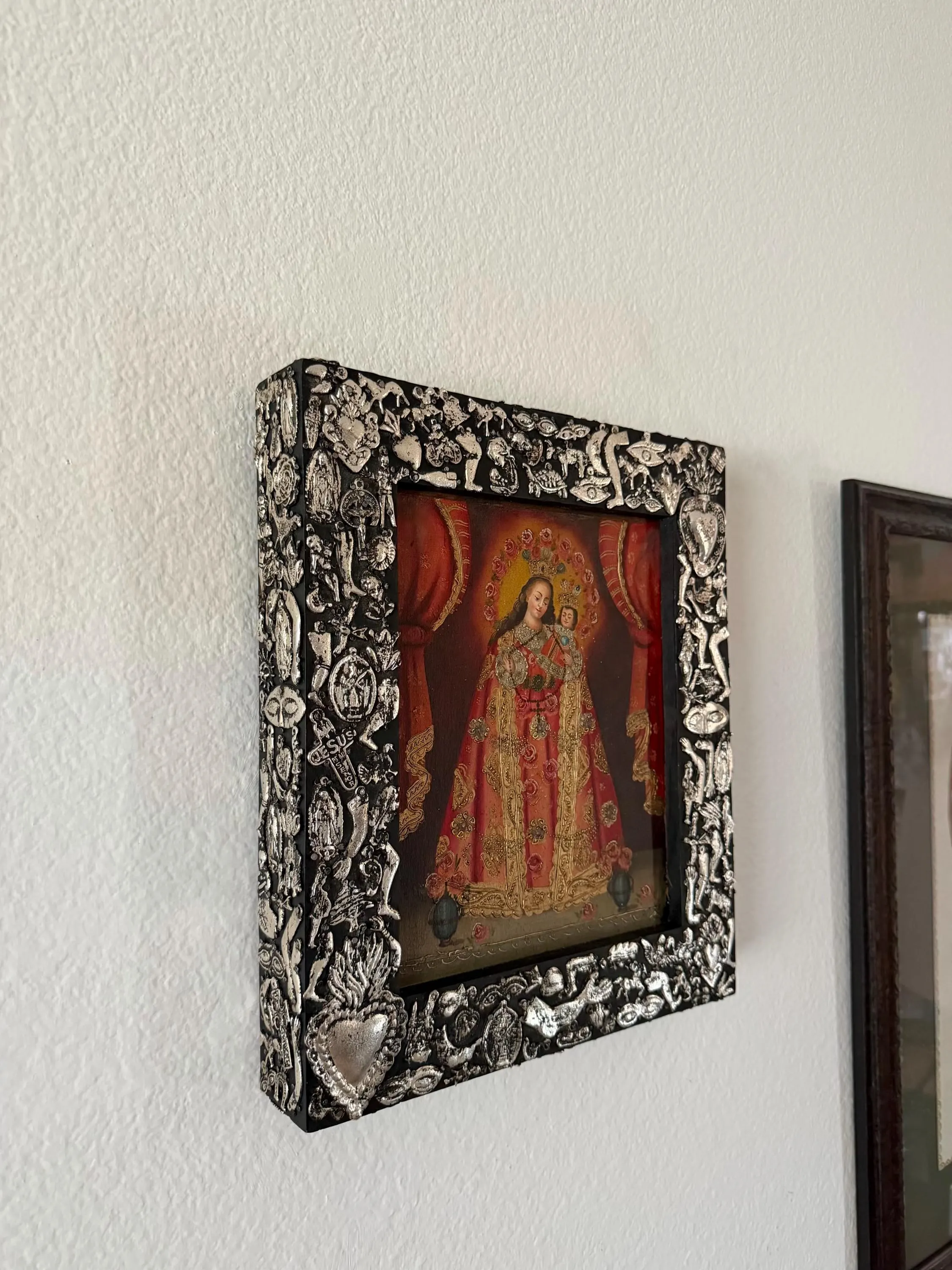 Tin Ex-Voto Charm, Eclectic Home Accent, Oleo Retablo Maria y Nino con Milagritos