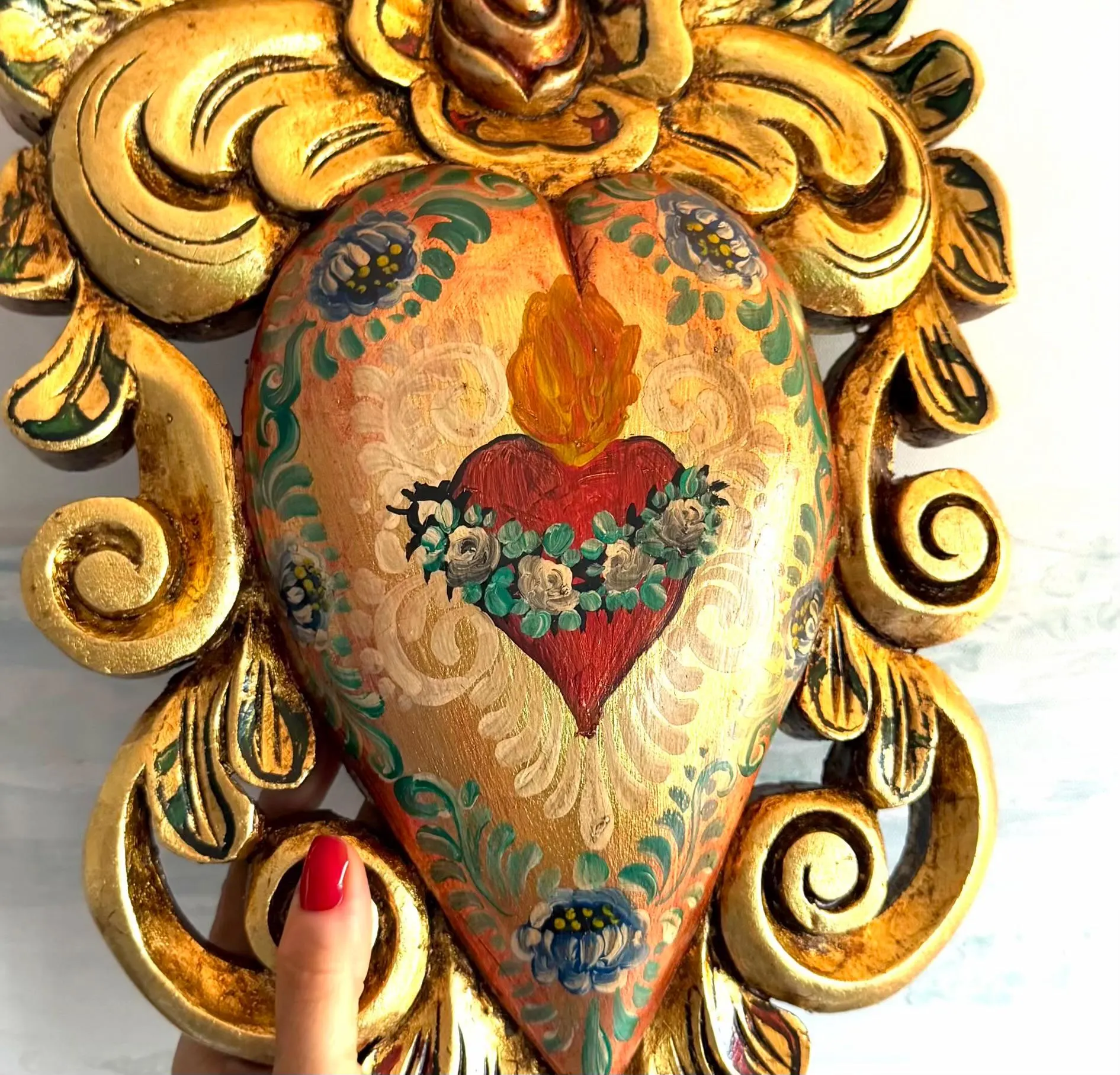 Milagro Heart Art, Unique Gift Idea, Colonial Sagrado Corazon 14"(tall)