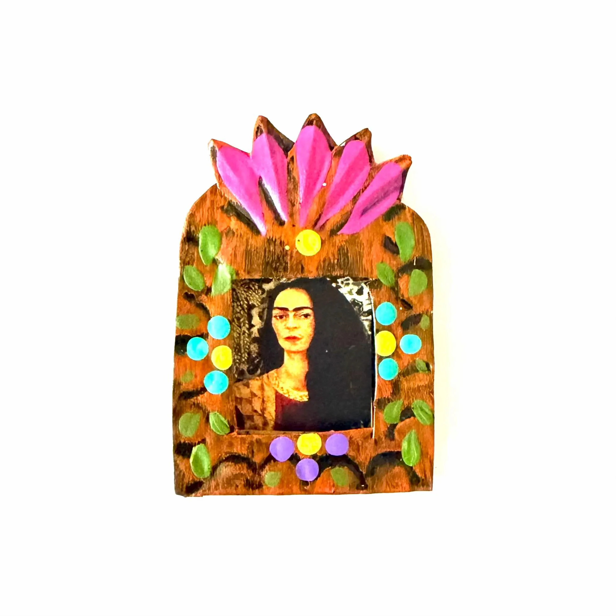 Mini Nicho Frida Kahlo, Handmade Frida Kahlo Wall Hanging, Mexican Folk Art, Milagro Folk Art Charm, Handmade by Mexican Artisans