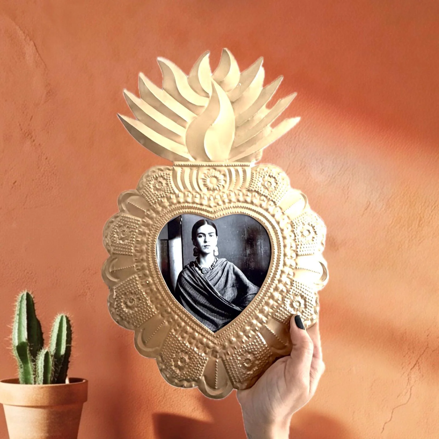 Frida Folk Art, Boho Wall Gift, XL Rose Gold Frida Kahlo Nicho #3