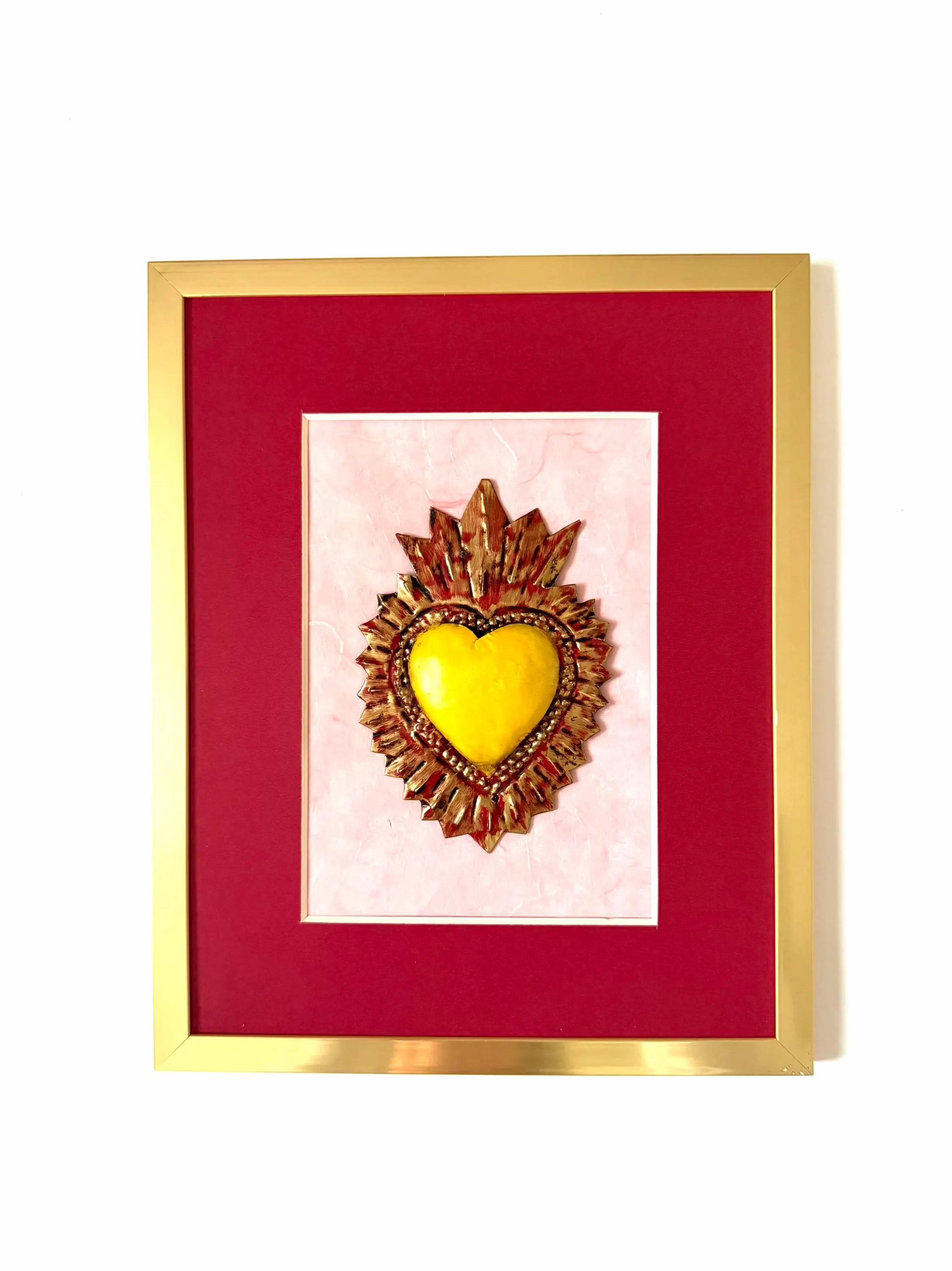 Hojalata Sacred Heart, Boho Wall Decor, Framed San Luisito Yellow 8.5"x 10.5"