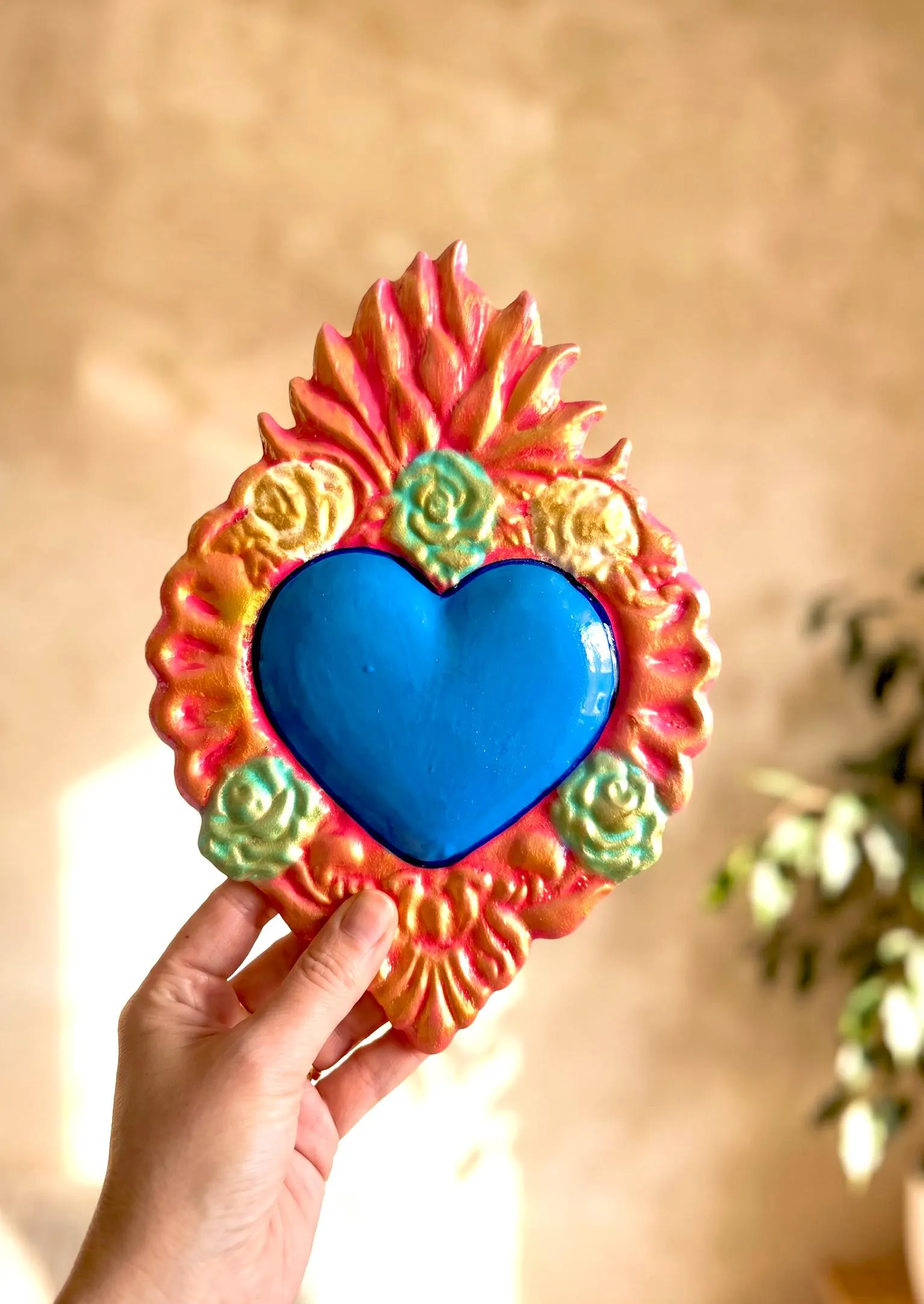 Guanajuato Tin Art, Unique Gift Idea, Decorado Blue Flores 6"x 8"