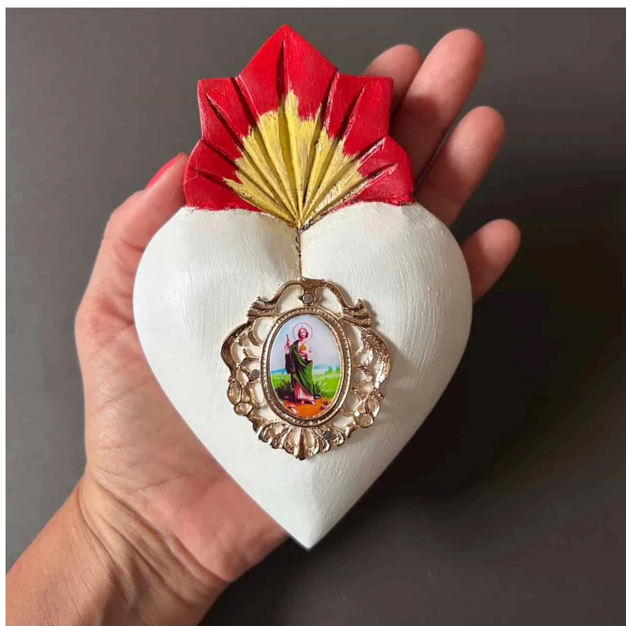 Wood Ex-Voto Charm, Rustic Home Accent, San Jose Wood Sacred Heart White