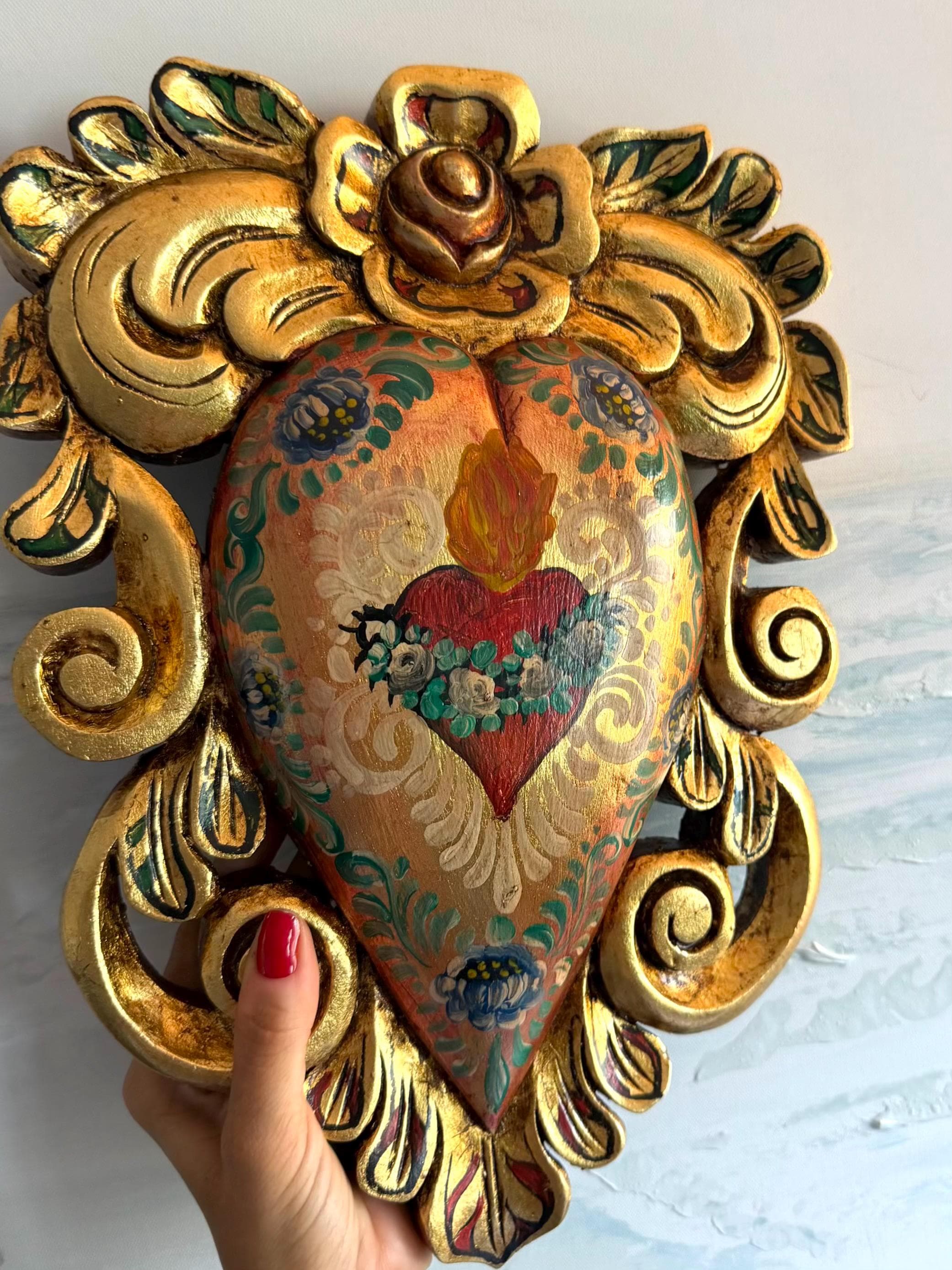 Milagro Heart Art, Unique Gift Idea, Colonial Sagrado Corazon 14"(tall)
