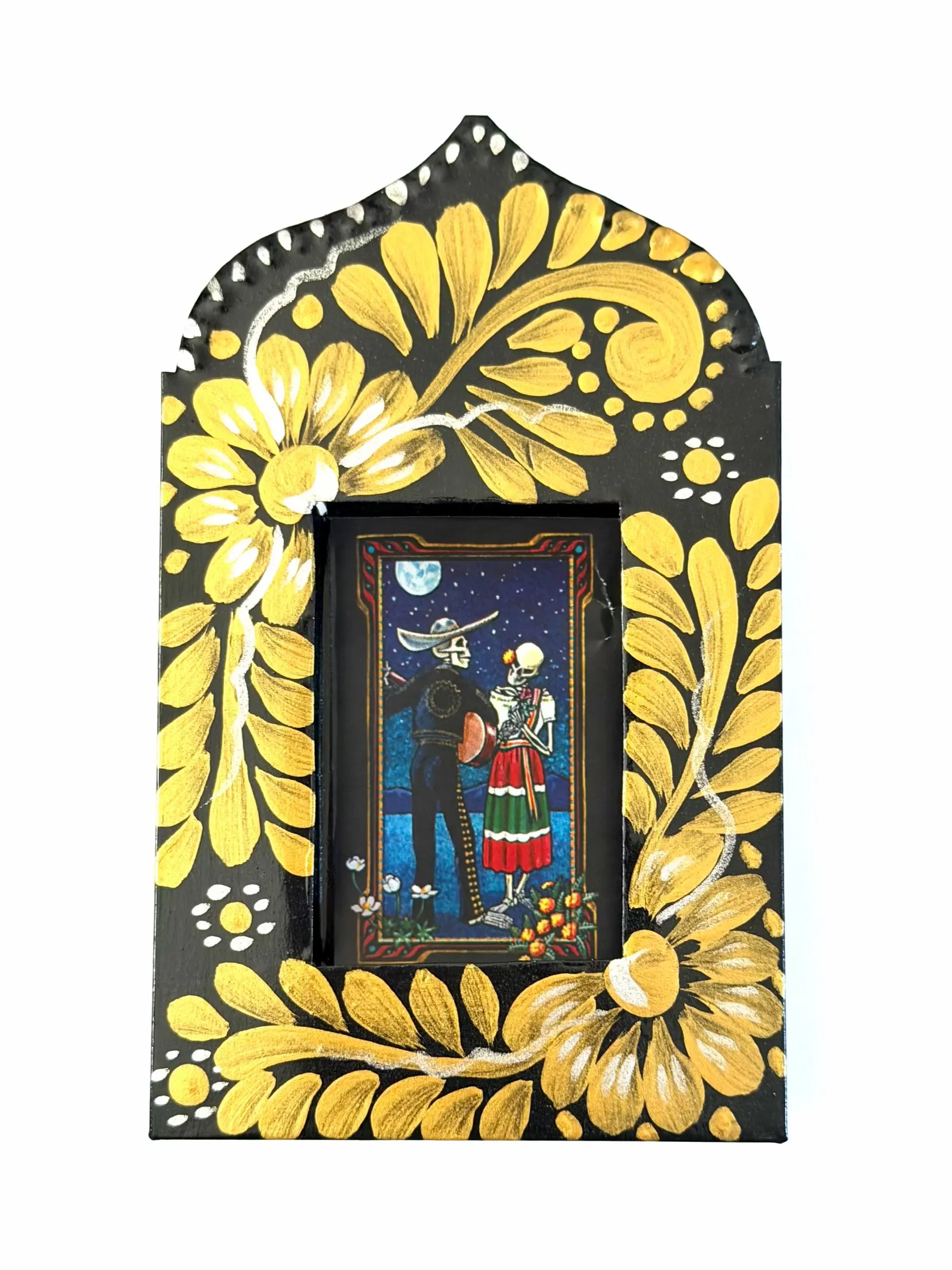 Hand-cut Tin Nicho Dia De Los Muertos Small, Mexican Folk Art Multicolor Skull Niche 5.5”