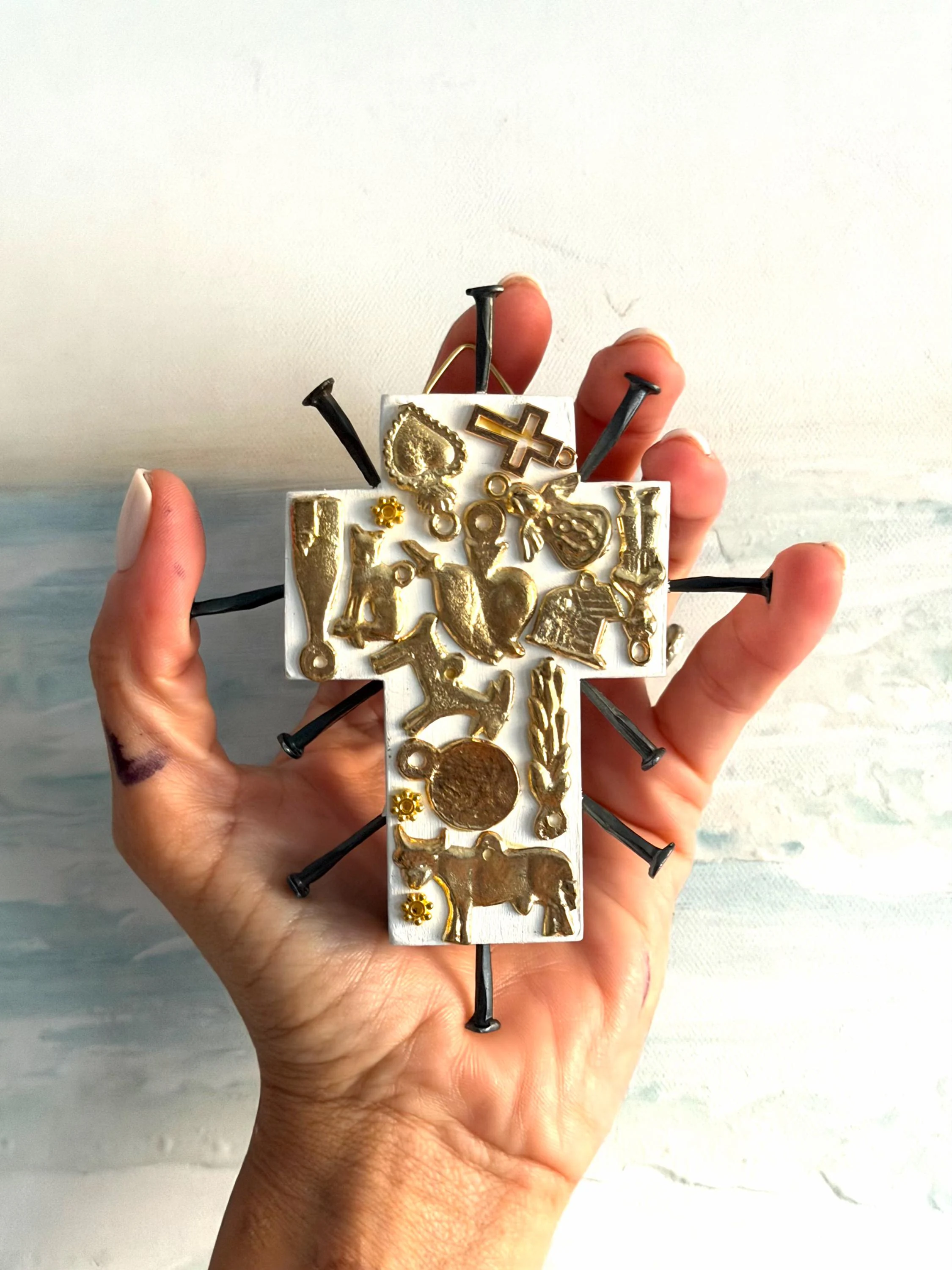 Milagro Cross Art, Confirmation Gift, Clavos Wood Cross 5"