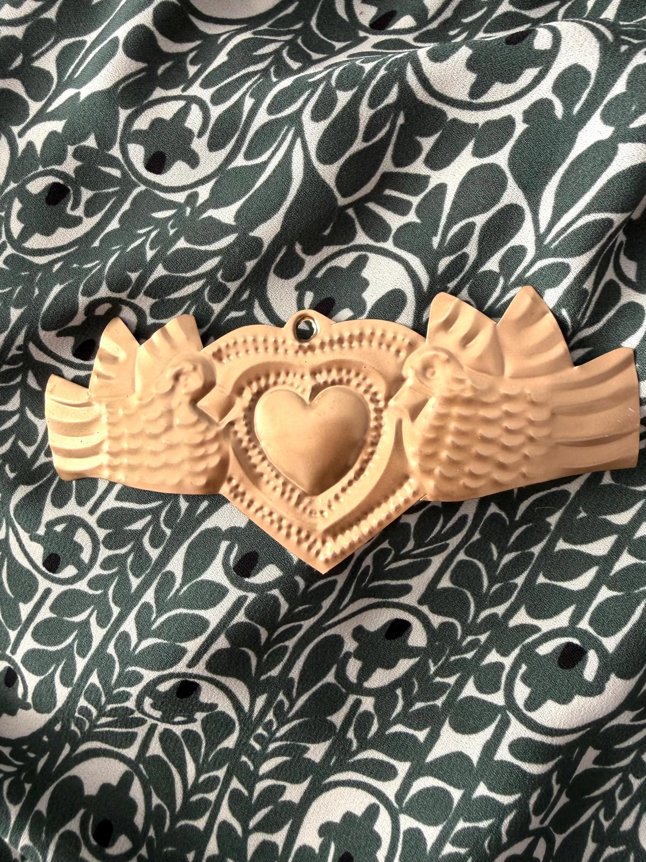 Pierced Tin Charm, Gift For Her, Small Lata Gold Rose 5"(long)