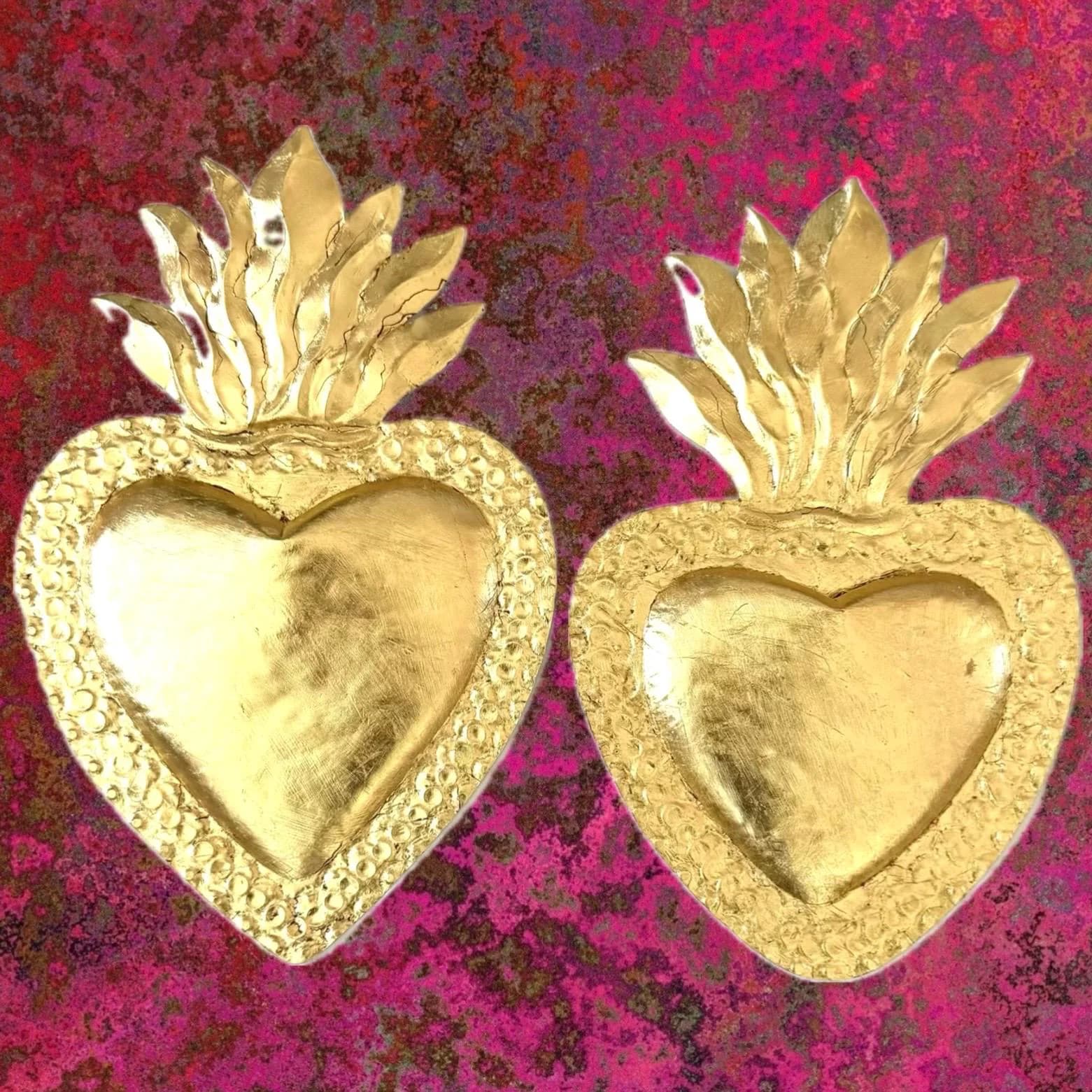 Large Hoja de Oro, Handcrafted Tin Sacred Heart Wall Art, Mexican Home Decor, Ex-Voto Milagro Style