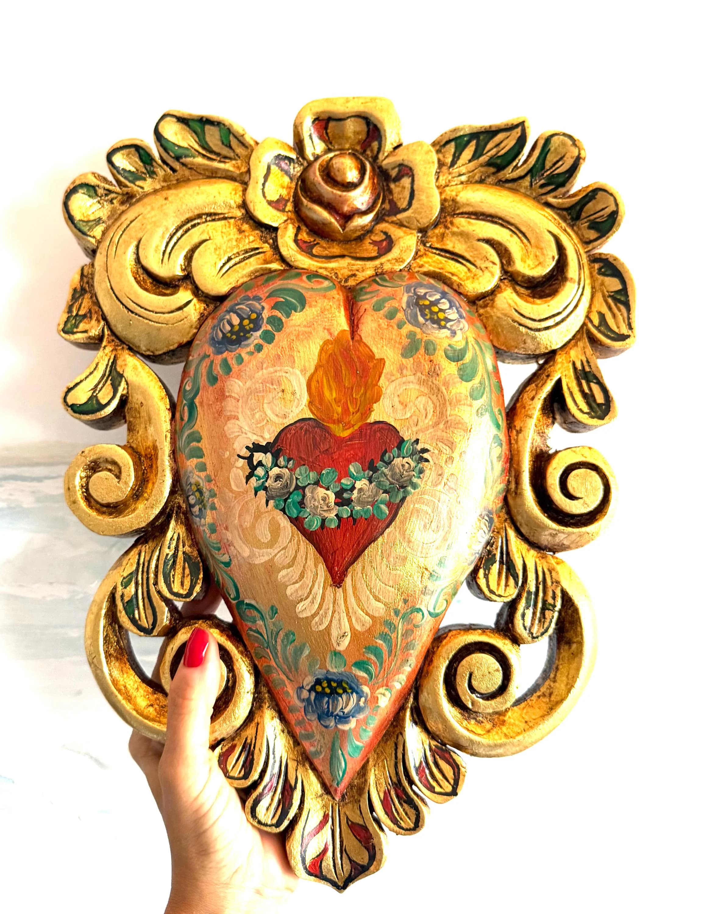 Milagro Heart Art, Unique Gift Idea, Colonial Sagrado Corazon 14"(tall)
