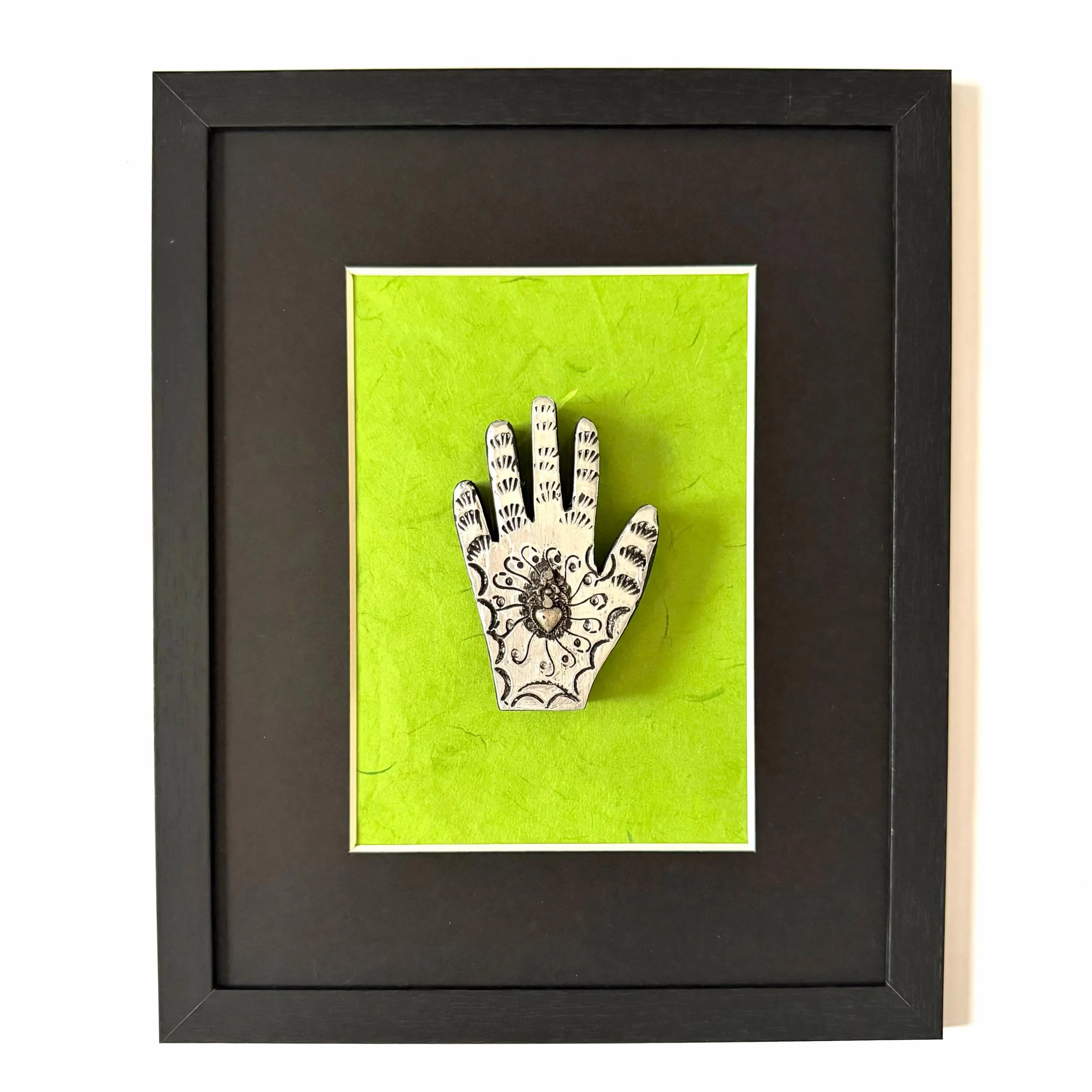 Hand Of Fatima, Housewarming Gift, Framed Manita Aluminio 9"x 11"