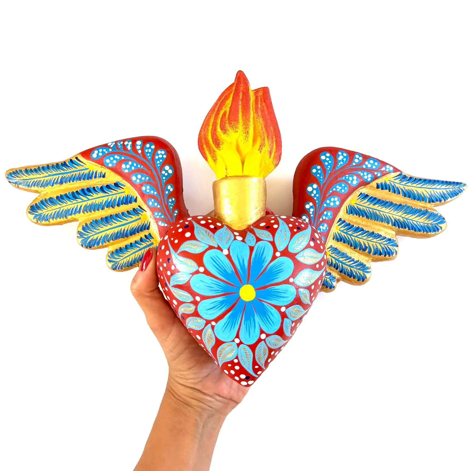Ceramic Sacred Heart, Unique Gift For Her, Handmade Ceramic Heart with Wings 15"(long)