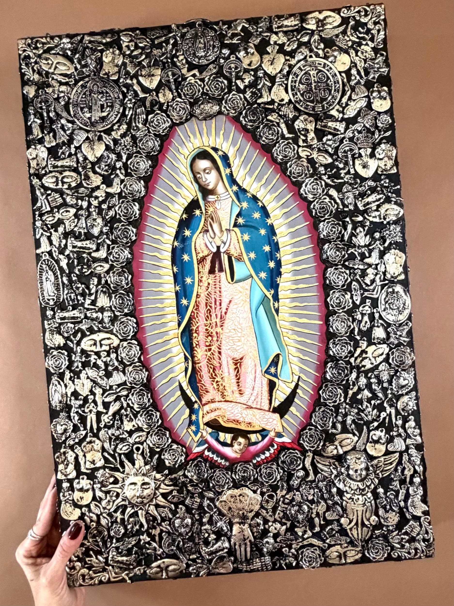 Guadalupe Retablo Art, Confirmation Gift, MAXI Oleo Retablo Guadalupe 24"(tall)